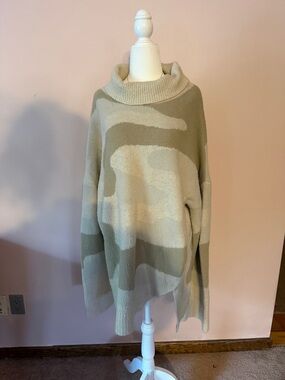 Express, Neutral Tone, Asymmetric, Cowl Neck, Oversized, Camouflage Sweater